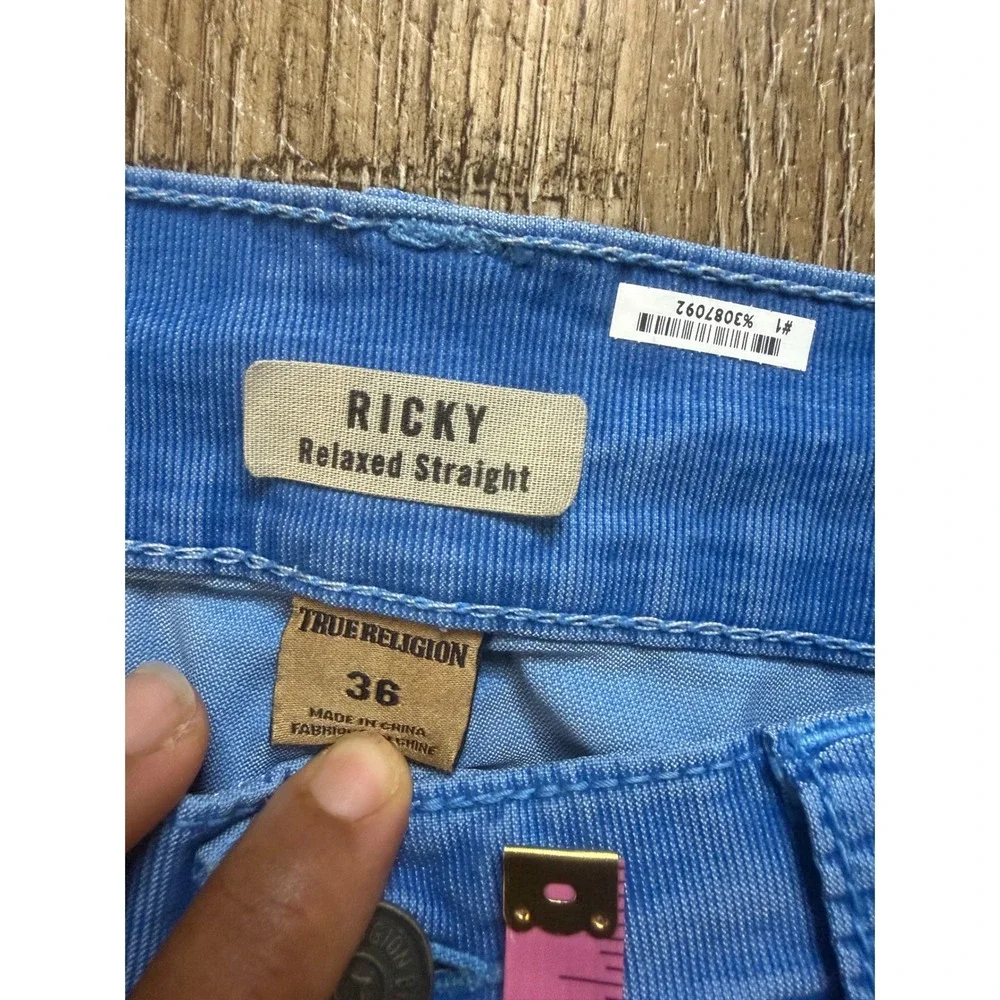 True Religion Ricky Relaxed Straight Corduroy Pants Blue Mens Size 36 MC888SNJ02